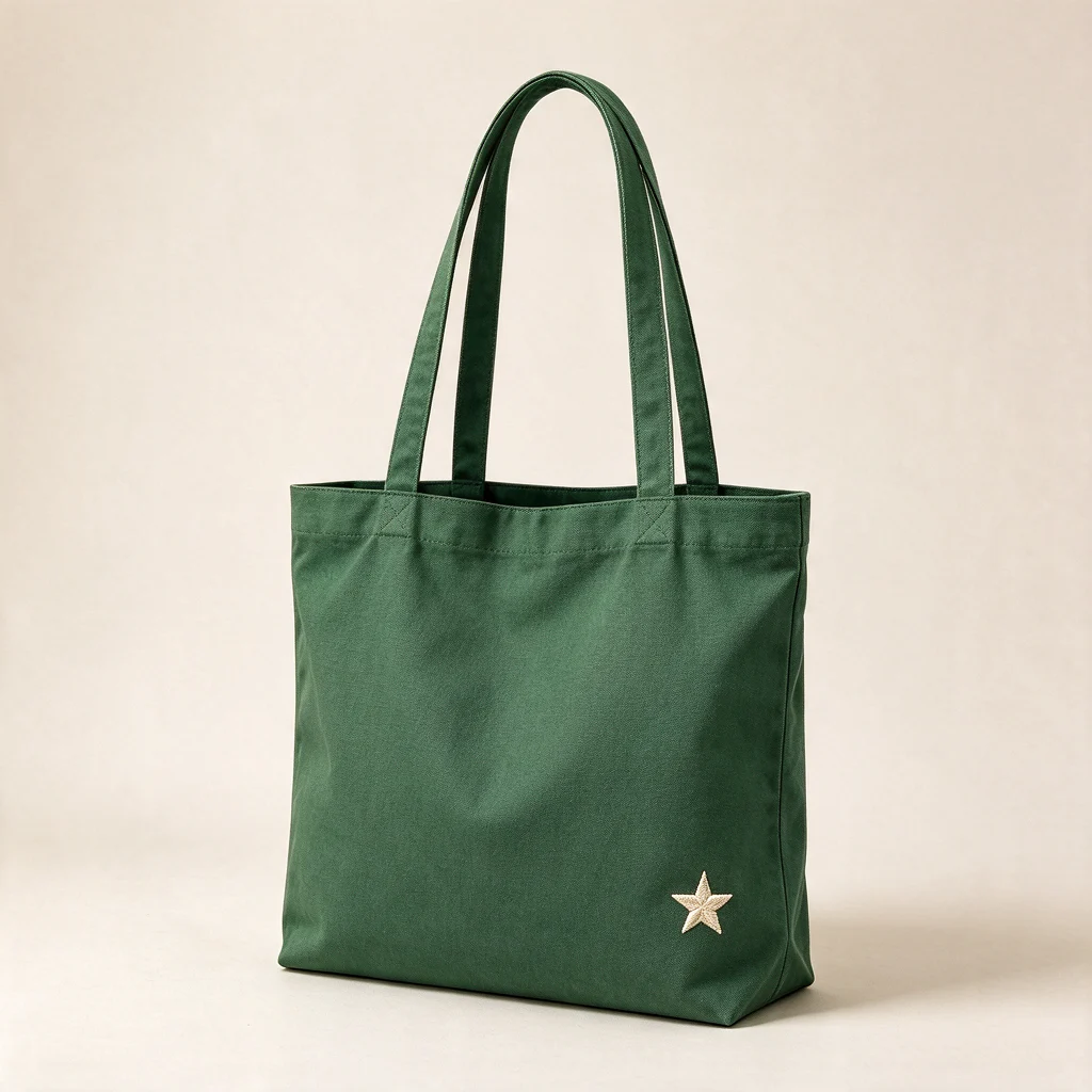 Test output: green tote bag with a small cream star added
